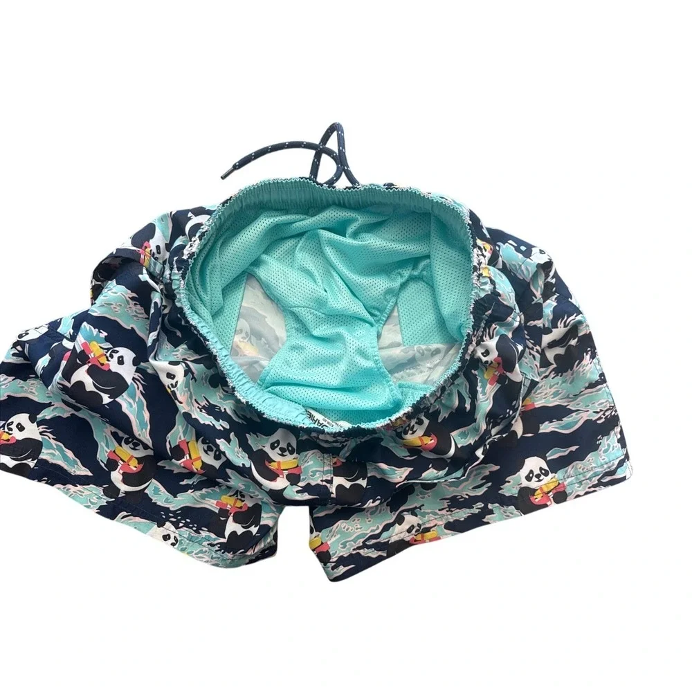 No Boundaries Elastic Waist Blue Panda Swim Trunks Men's Size S (28-30)
